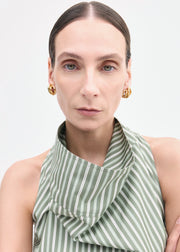 Sleeveless Cowl Neck Top in Striped Poplin - Green Multi - CO Collections